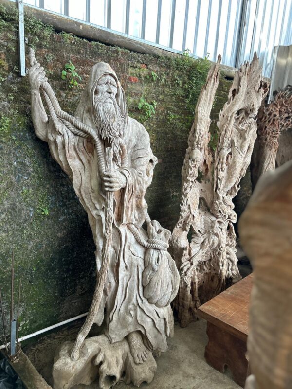 Hand-Carved Teak Wood Statue – The Sage Guardian