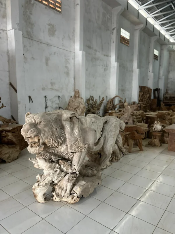 The Largest Solid Wood Tiger Sculpture in Indonesia